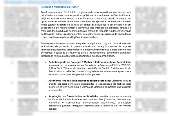 Eleições 2026: veja propostas dos candidatos ao GDF para proteger mulheres - destaque galeria