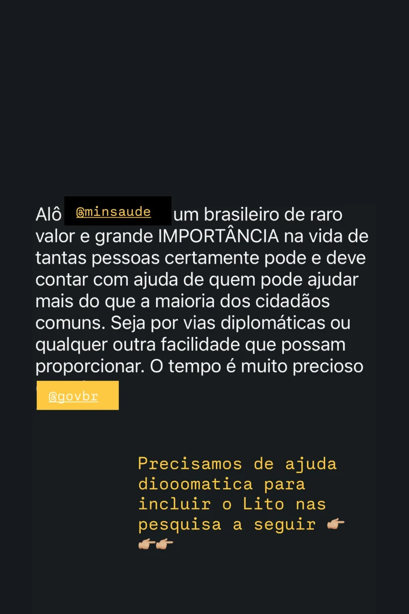 Apelo da esposa de Lito Sousa por vaga em tratamento experimental Apelo da esposa de Lito Sousa por vaga em tratamento experimental