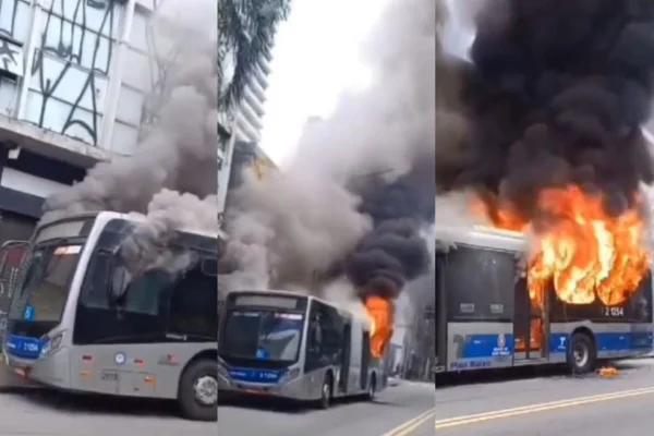 Vídeo: ônibus pega fogo na Rua Augusta e bloqueia trânsito na região