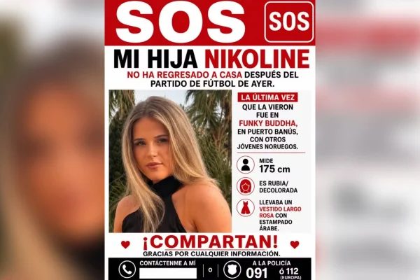 Imagem colorida mostra card de desaparecimento de jovem norueguesa que desapareceu após sair para comemorar vitória da Noruega sobre o Brasil na Copa - Metrópoles