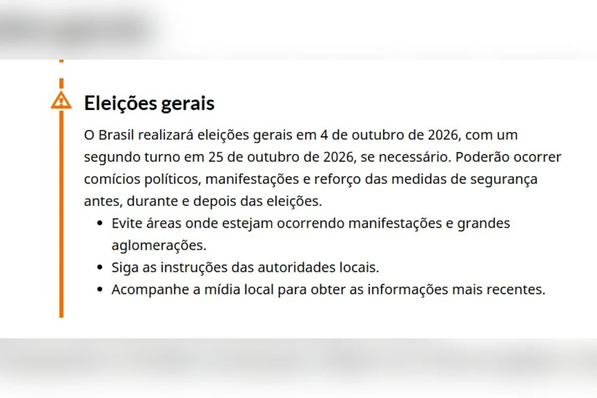 Canadá emite alerta para o Brasil, cita eleições e consulados dos EUA - imagem 3 Canadá emite alerta para o Brasil, cita eleições e consulados dos EUA - imagem 3