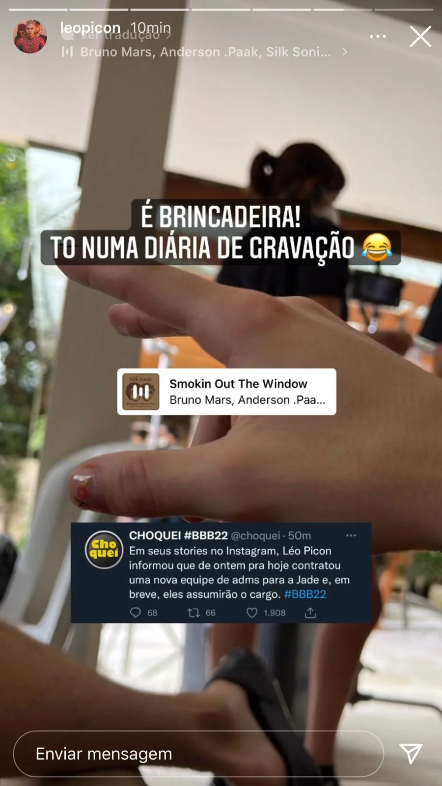Após anunciar demissão da equipe de Jade, Leo Picon avisou que tudo era apenas uma brincadeira Após anunciar demissão da equipe de Jade, Leo Picon avisou que tudo era apenas uma brincadeira