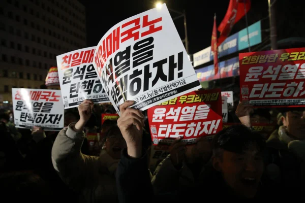 Manifestantes na Coreia do Sul