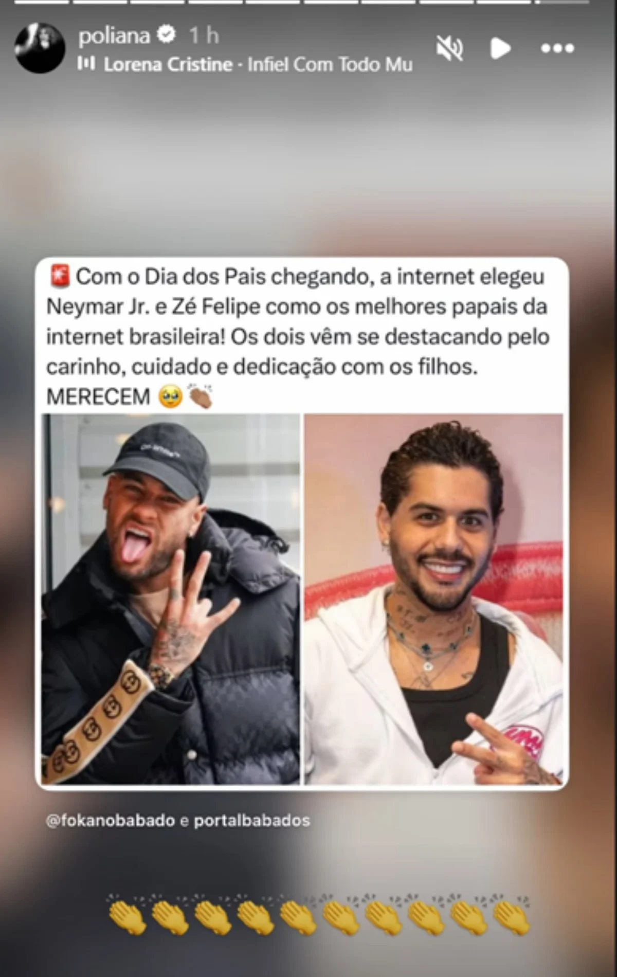 Poliana Rocha repostou publicação que elege Zé Felipe e Neymar como os "melhores papais da internet" Poliana Rocha repostou publicação que elege Zé Felipe e Neymar como os "melhores papais da internet"