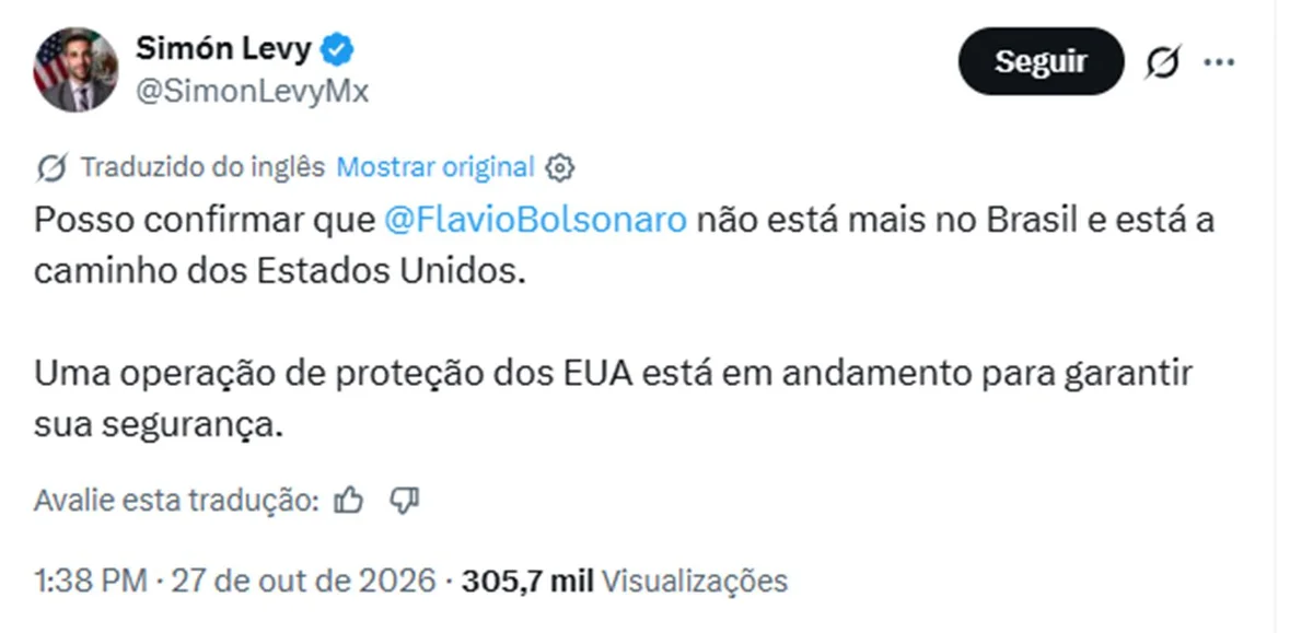 O empresário mexicano Simon Lévy diz que Estados Unidos preparam proteção para Flávio Bolsonaro O empresário mexicano Simon Lévy diz que Estados Unidos preparam proteção para Flávio Bolsonaro
