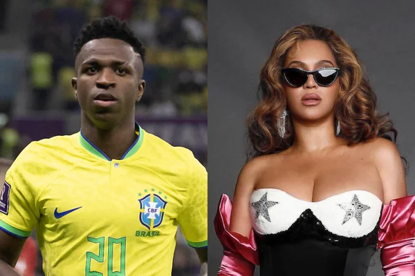À esquerda, Vini Jr; à direita, Beyoncé. Comparação da Copa - Metrópoles