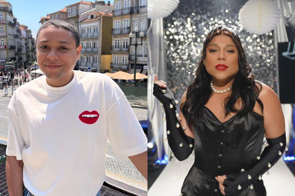 montagem com foto de homem de camiseta branca e foto da personagem blogueirinha - metrópoles