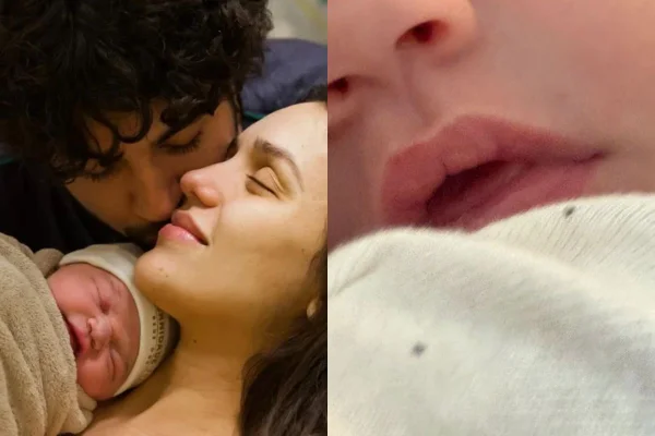 montagem colorida de Rafa Kalimann, marido e filha