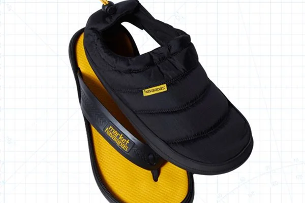 Na imagem com cor, Havaianas lança chinelo que vira tênis
