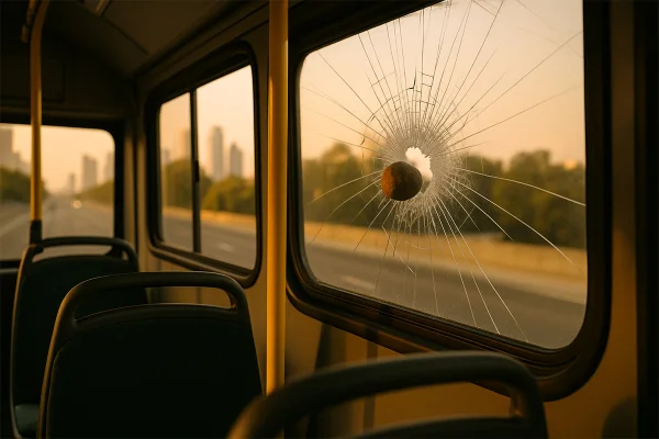 Imagem colorida de ataque a ônibus