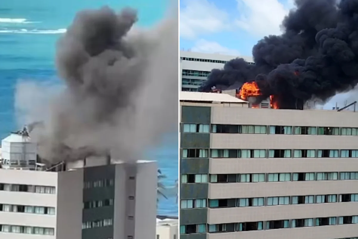 Incêndio atinge cobertura de hotel de luxo na orla de Maceió
