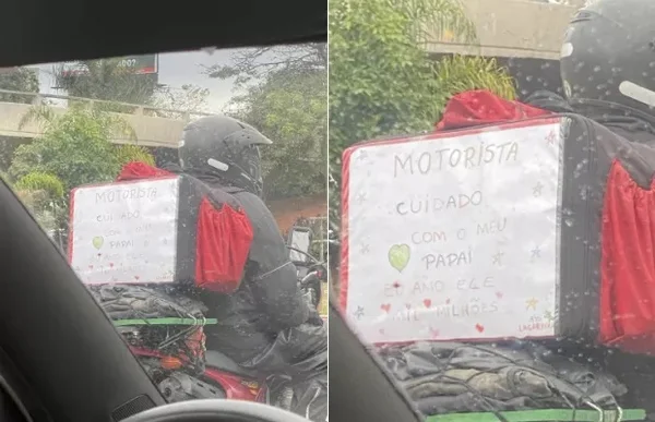 texto no fundo de mochila de entregador do ifood