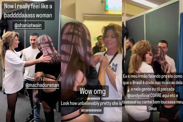 Shania Twain tieta Anitta em camarim na Suíça