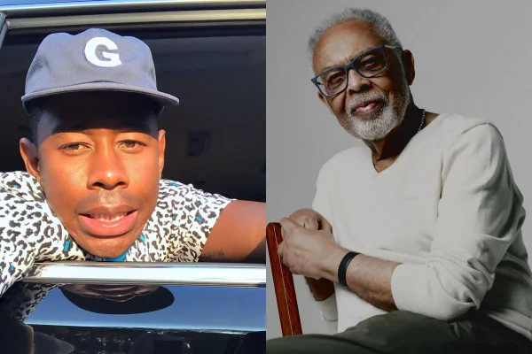 Montagem com fotos coloridas de Tyler, The Creator e Gilberto Gil - Metrópoles