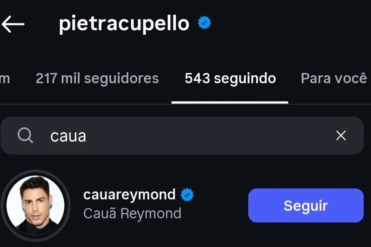 Cauã Reymond e Pietra Cupello acompanham as redes sociais um do outro Cauã Reymond e Pietra Cupello acompanham as redes sociais um do outro