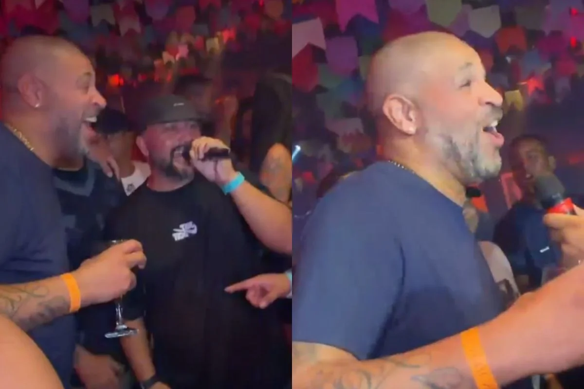 Taty Sindel registra Adriano Imperador em noite de pagode no Rio