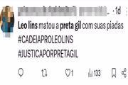 Print dos comentários dos internautas sobre a piada de Leo Lins após morte de Preta Gil