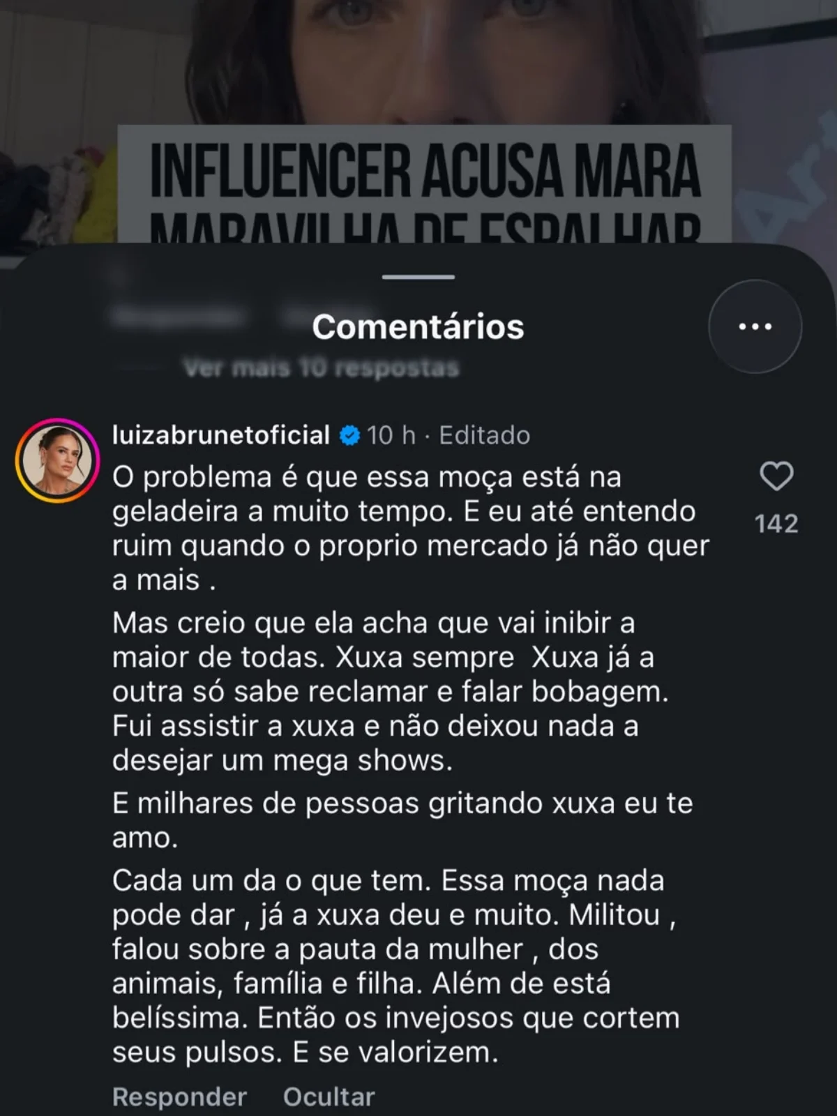 Comentário de Luiza Brunet sobre Mara Maravilha. Comentário de Luiza Brunet sobre Mara Maravilha.