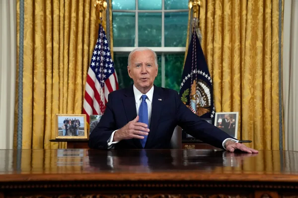Imagem coloria mostra o presidente dos Estados Unidos EUA no salão oval da casa Branca | Metrópoles