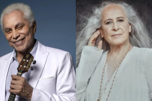 Montagem com fotos de Paulinho da Viola e Bethânia