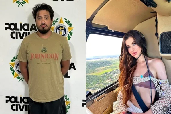 homem preso e mulher ao lado dento de helicóptero