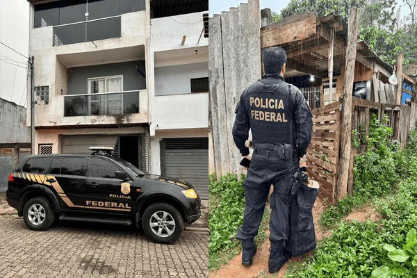 Imagem colorida de uma viatura da PF em frente a um imóvel - Metrópoles