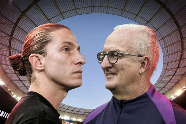 Montagem com fotos de Filipe Luis e Dorival Jr. - Metrópoles