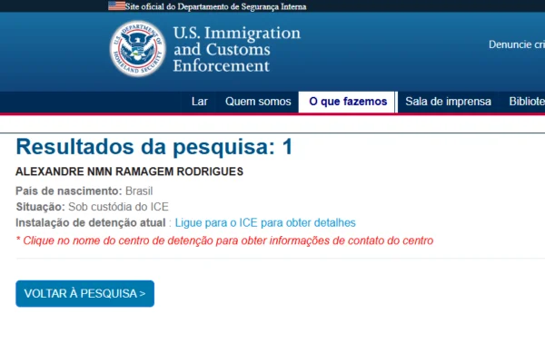 Site do ICE já tem o nome de Ramagem como "sob custódia"