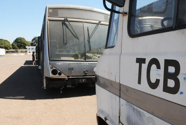 Imagem colorida de ônibus pertencentes a Sociedade de Transportes Coletivos de Brasília - Metrópoles