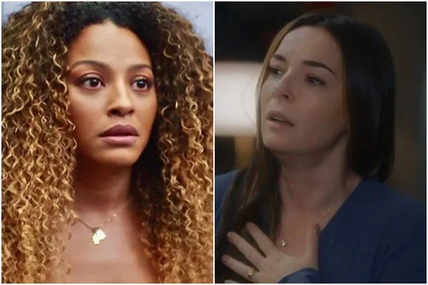 Montagem colorida de Sol (à esquerda) e Clara (à direita), personagens da novela Vai na Fé - Metrópoles