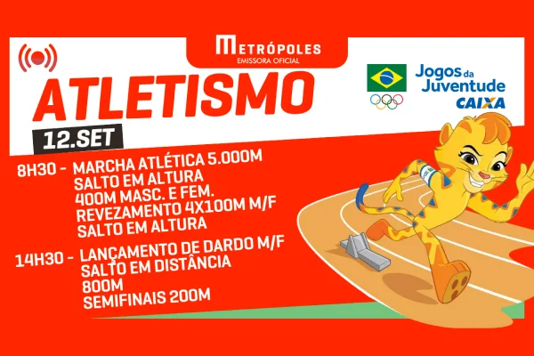 Imagem colorida de arte dos Jogos da Juventude, transmitidos pelo Metrópoles
