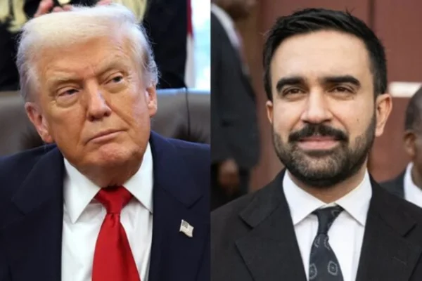 Imagem colorida de Donald Trump e Zohran Mamdani