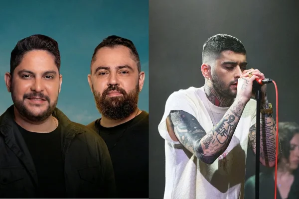 Montagem da dupla Jorge & Mateus e ao lado do britânico Zayn