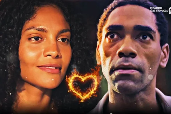 Imagem colorida de Aline e Samuel, personagens da novela Terra e Paixão - Metrópoles