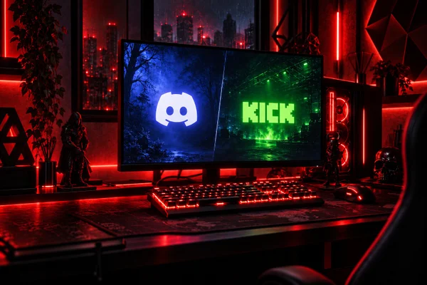 Imagem colorida de Discord e Kick em um computador - Metrópoles