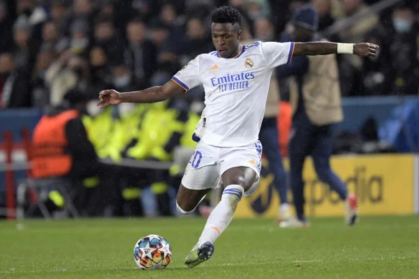 Vinícius Junior durante partida do Real Madrid na Champions League