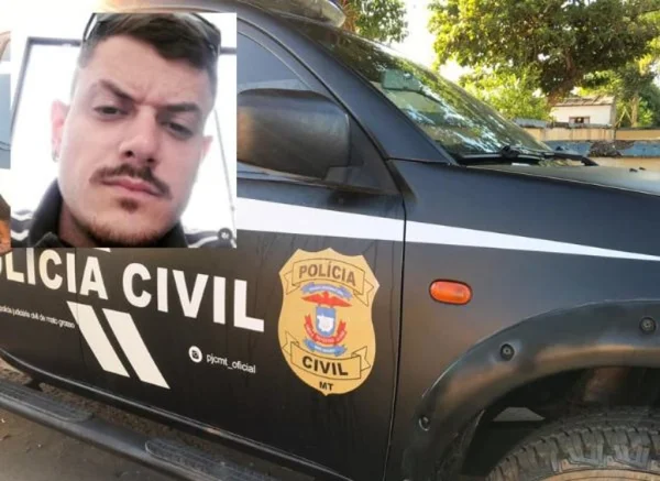 Imagem colorida de viatura da polícia civil e uma foto da vítima - Metrópoles