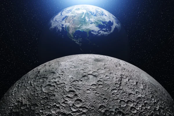 Planeta Terra no universo ou espaço, Terra e galáxia em uma nebulosa (Elementos desta imagem renderizada em 3D fornecidos pela NASA). Metrópoles - lua