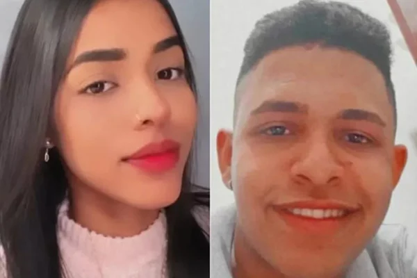 montagem com duas fotos de uma menina e um menino fazendo selfie
