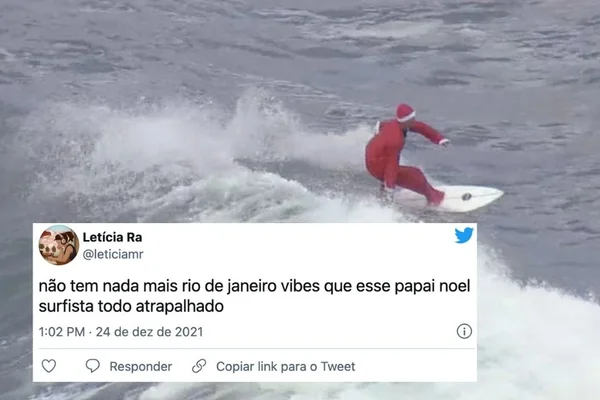 Praia no Rio recebe ilustre visita do Papai Noel surfista