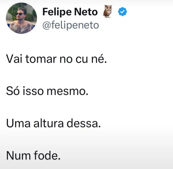 Felipe Neto se revolta com desabafo de Felca e dispara: “Tomar no c*” - destaque galeria Felipe Neto se revolta com desabafo de Felca e dispara: “Tomar no c*” - destaque galeria