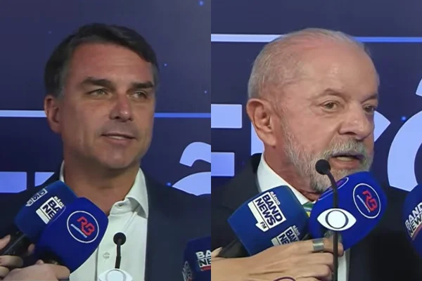 Flávio Bolsonaro e Lula no debate da Band