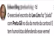 Print dos comentários dos internautas sobre a piada de Leo Lins após morte de Preta Gil