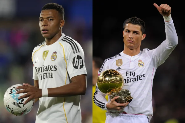 Foto colorida de Mbappé e Cristiano Ronaldo - Metrópoles