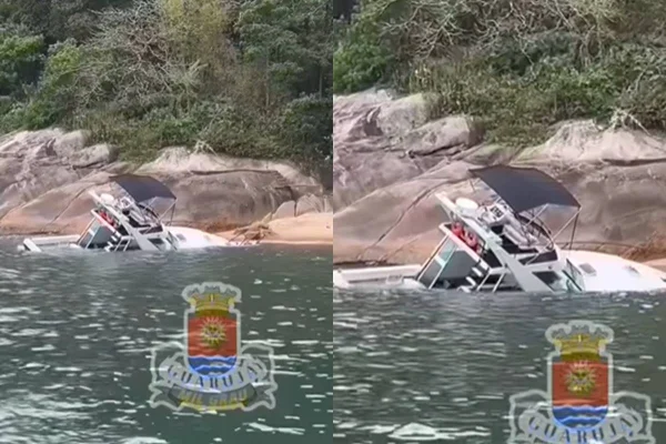 Marinha do Brasil informou que passageiros e tripulante da lancha não ficaram feridos e foram resgatados. Caso aconteceu na Praia do Sangava - Metrópoles