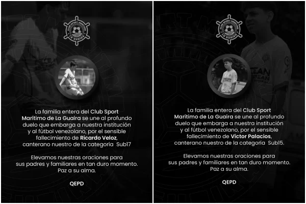 Clube La Guaira lamentou a morte de Victor Palacios e Ricardo Veloz