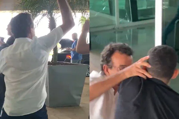 imagem colorida mostra briga de deputado fernando mineiro com membro do mbl no aeroporto de natal - Metrópoles