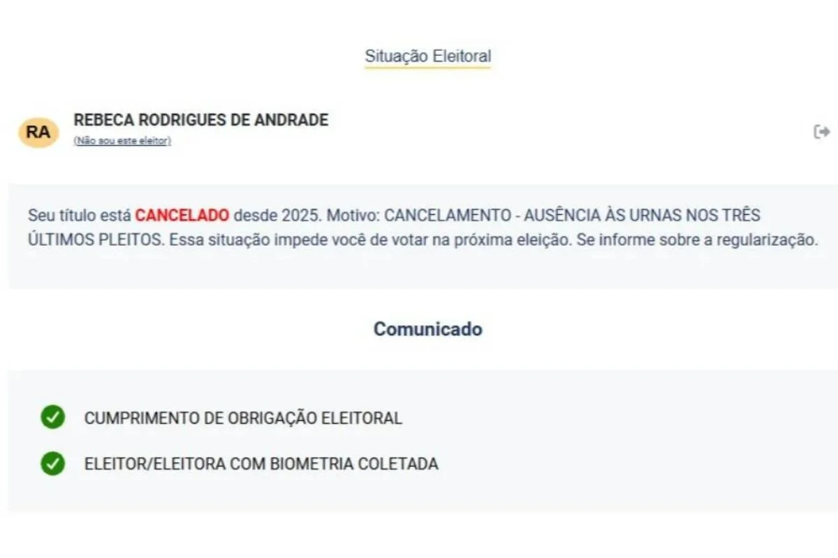 Situação eleitoral de Rebeca Andrade Situação eleitoral de Rebeca Andrade