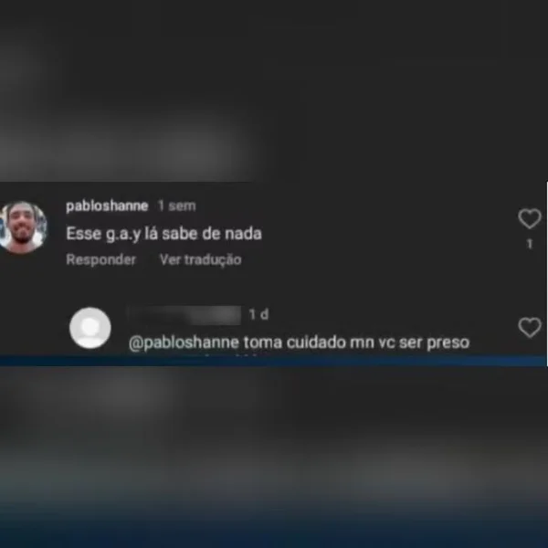 Na imagem, comentário feito nas redes sociais