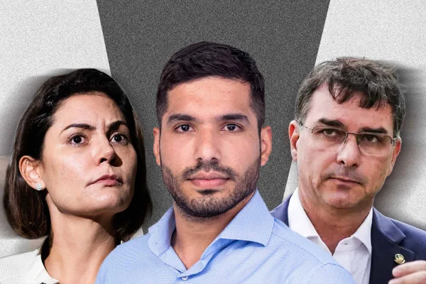 Michelle Bolsonaro, André Fernandes e Flávio Bolsonaro